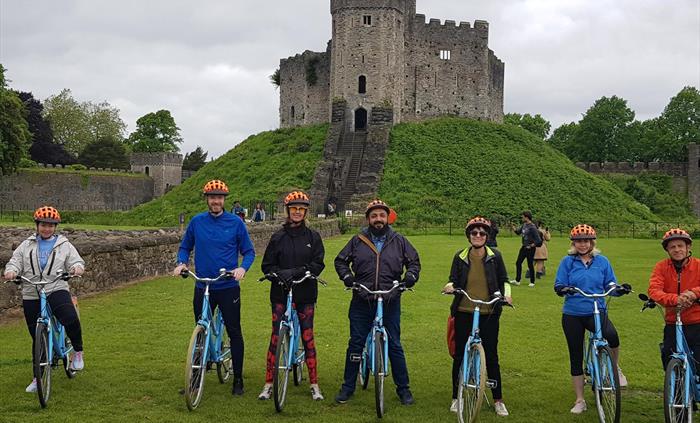 Group of cyclists in Cardiff Castle